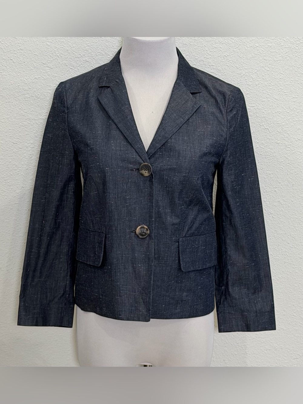 Peserico S01651 Women’s Blazer Blue Denim Cotton Stretch Jacket US 2 Small Italy